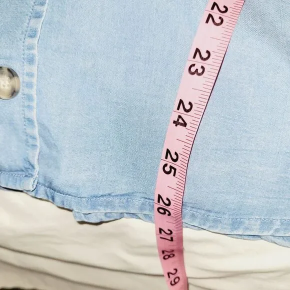 1511 Inc Top Woman XLarge Blue Chambray Fitted Tie Sleeve V-Neck Casual Boho Y2K - Picture 13 of 14